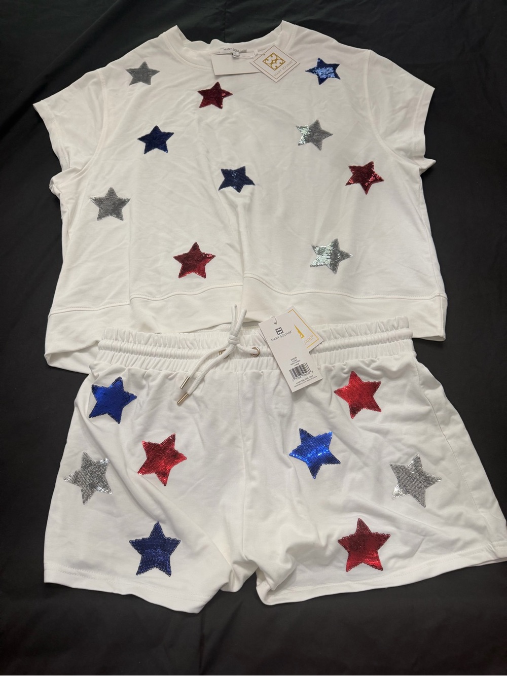 Mary Square “ Emily stars” Star Sequin Set - Red, Blue & Silver